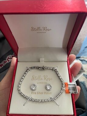 Stella Rose Silver-Plated Tennis Bracelet with CZ Round Studs - Silver